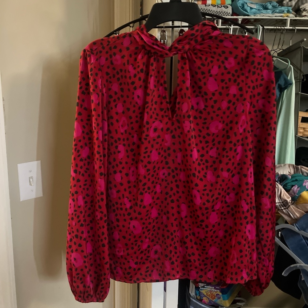 Nine West Red and Black Patterned Blouse